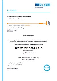 QM-Zertifikat nach ISO9001:2015 von YASKO