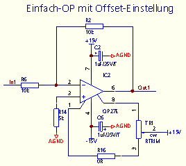 OP-Schaltung mit einem OP und Offset-Einstellung