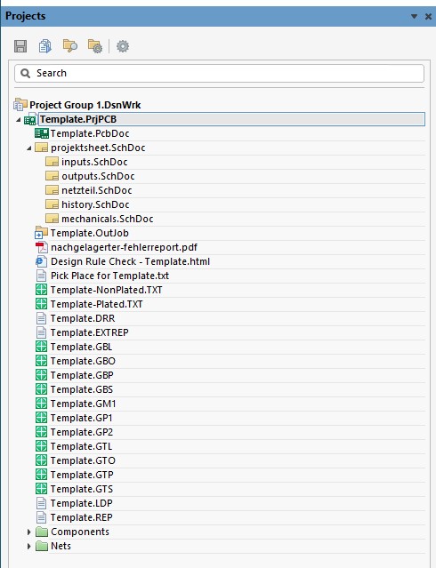 Projektdaten-Struktur im Altium Designer nach Fertigstellung