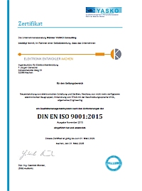 QM-Zertifikat nach ISO9001:2015 von YASKO